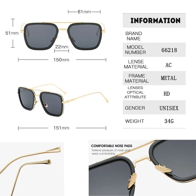 Lunettes de soleil mode cadre carré Tony Stark Style femmes lunettes de soleil hommes carré marque D