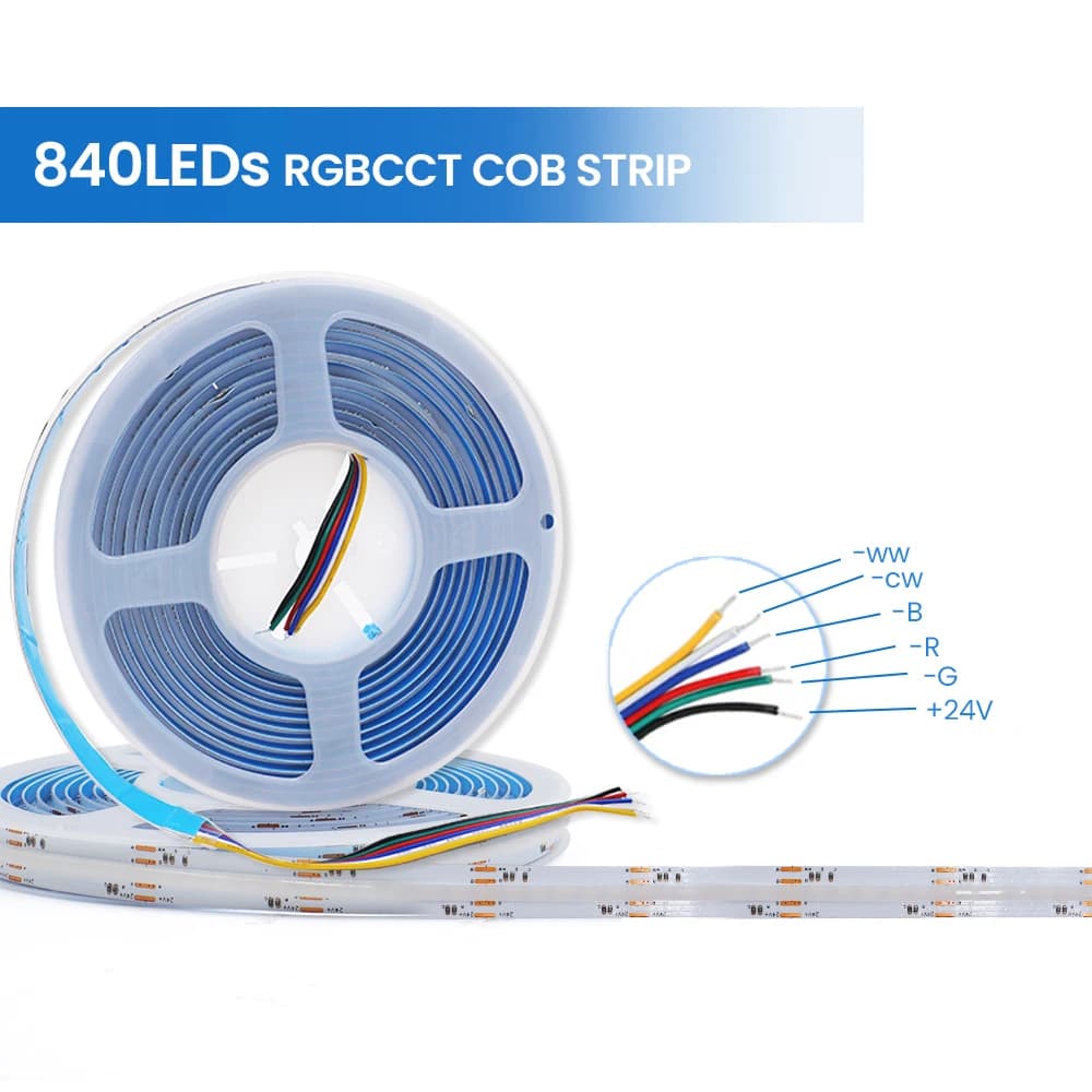 RGBCCT RGBW RGBWW RGB COB LED bande lumineuse 24V 840 784LED s/m haute densité bande Flexible réglab
