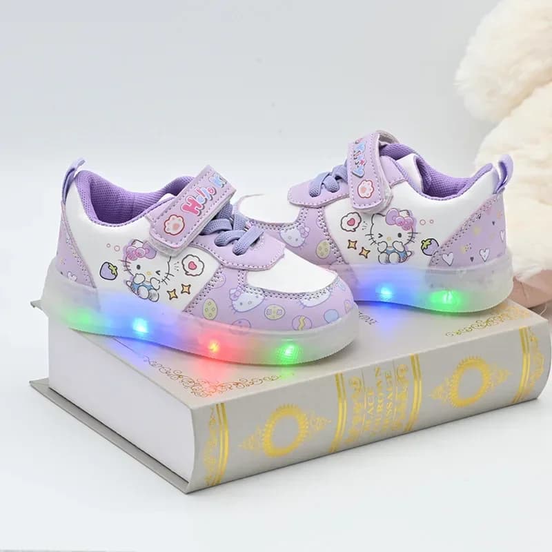Chaussures décontractées d'été 2026 pour enfants, filles, à LED, motif dessin animé, en cuir PU, mod