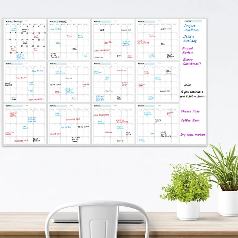 Tableau blanc effaçable Extra Large, planificateur annuel, 35x58 pouces, pour la maison, l'école et 