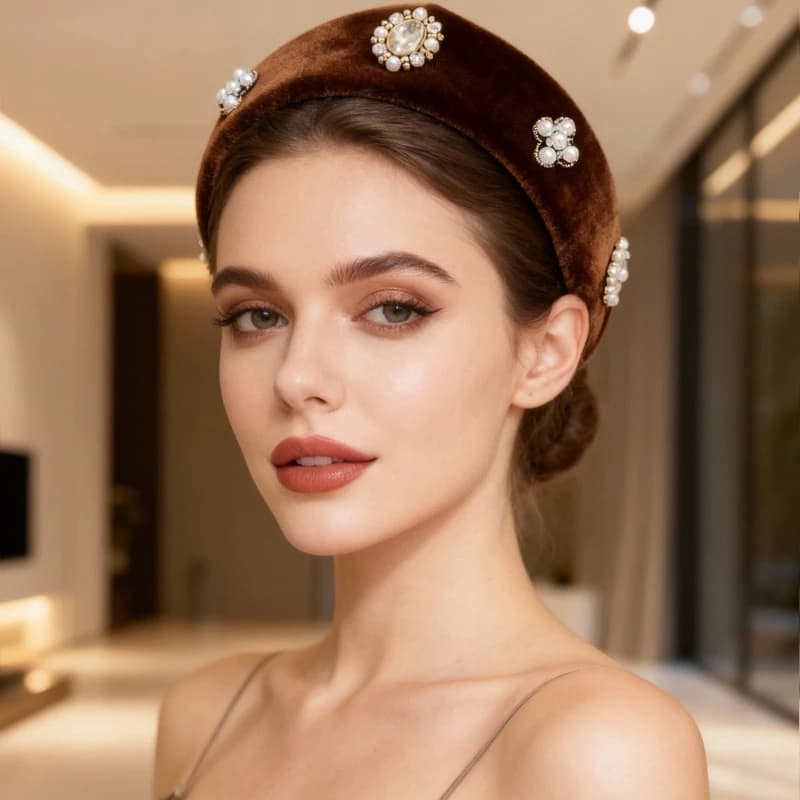Bandeau en velours européen et américain pour femmes, bandeaux avec diamants et perles, cerceau pour