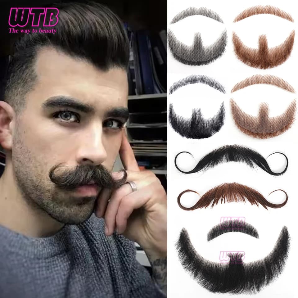 Fausse barbe synthétique, moustache réaliste, Costume de barbiche noire, cheveux du visage, dentelle