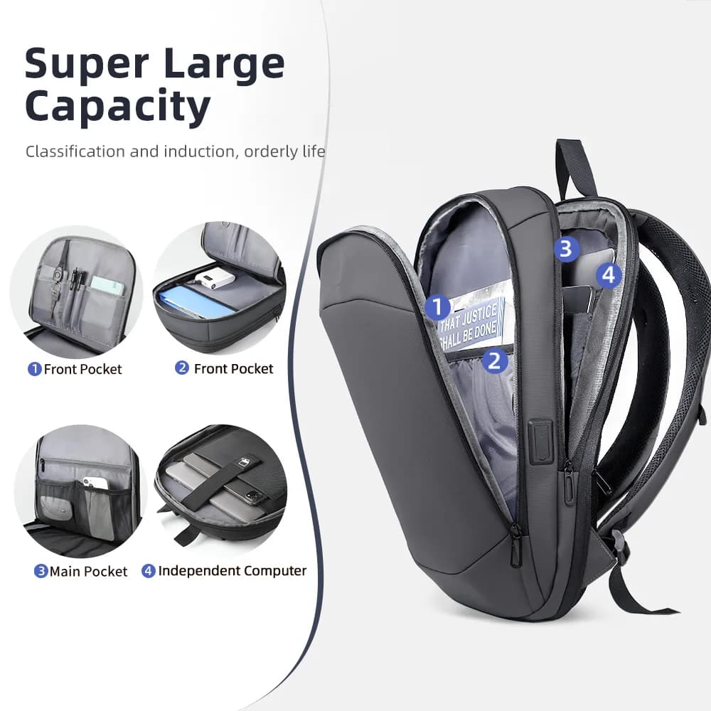 HK Business sac à dos pour hommes 17 pouces sac à dos pour ordinateur portable avec Port USB mince e