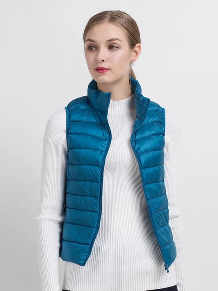 Gilets en duvet de canard Ultra léger pour femme, veste Slim sans manches, coupe-vent, chaud, bouffa