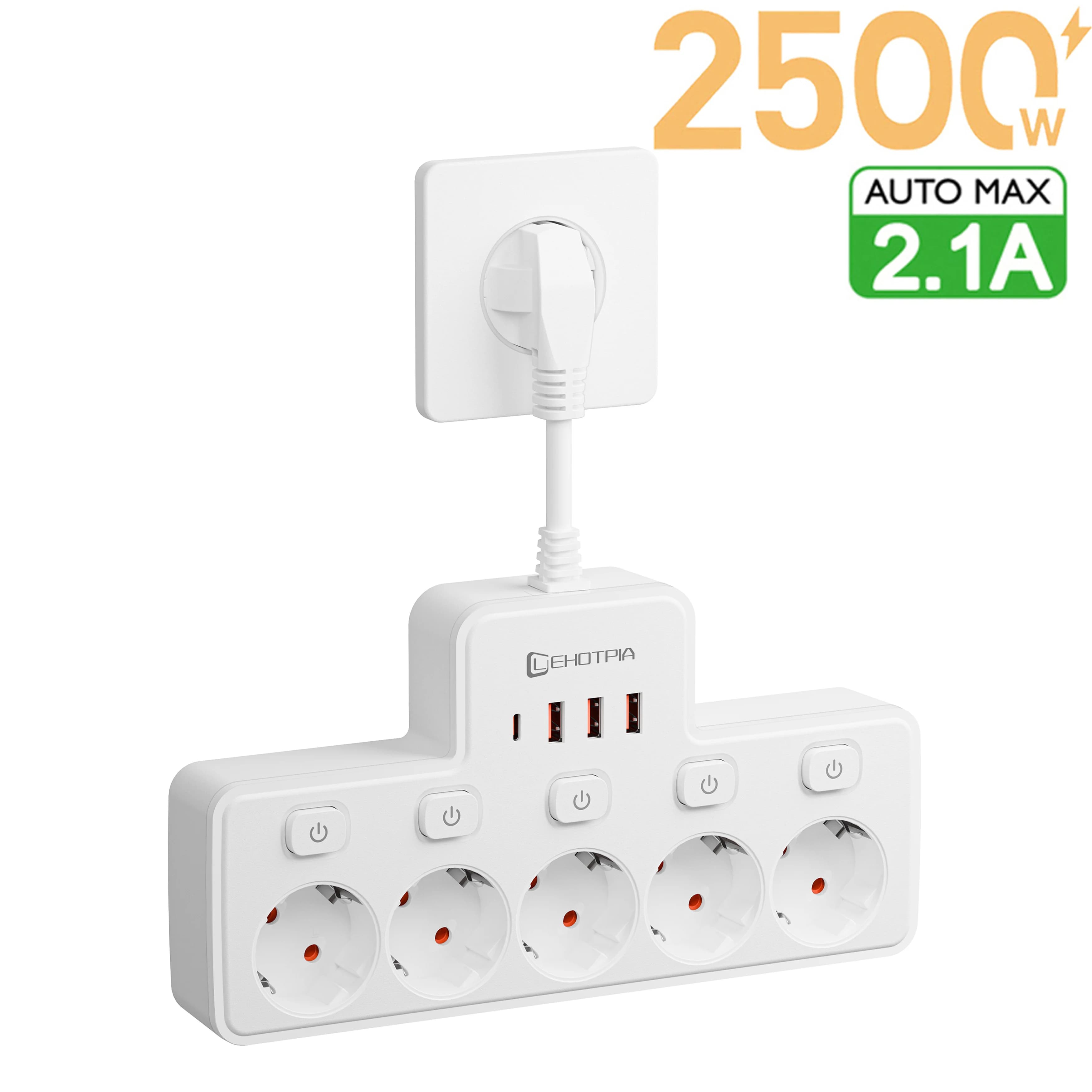 Multiprise prise ue 5 AC interrupteur indépendant mural prise Standard européenne avec adaptateur de