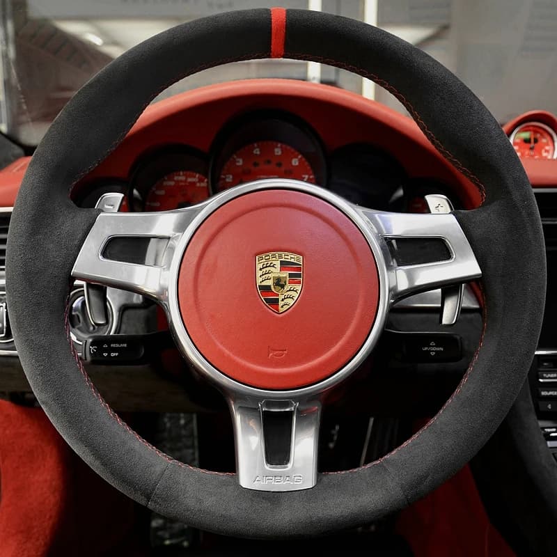 Housse tressée pour volant de voiture, personnalisée, en daim souple, 100% adaptée à la Porsche 911 