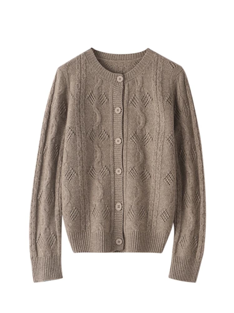 ADE-WhatsApp-Pull en cachemire de style vintage creux pour femmes, cardigan à col rond, tricots 100%