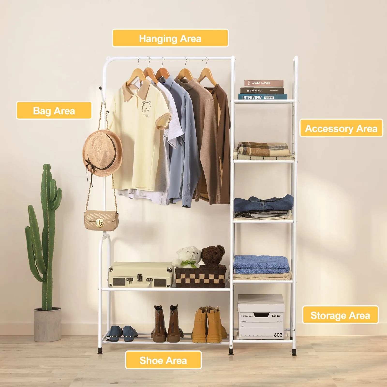Vêtements autoportants T1 avec étagères, porte-vêtements pour confronterVêtements avec chaussure T1 