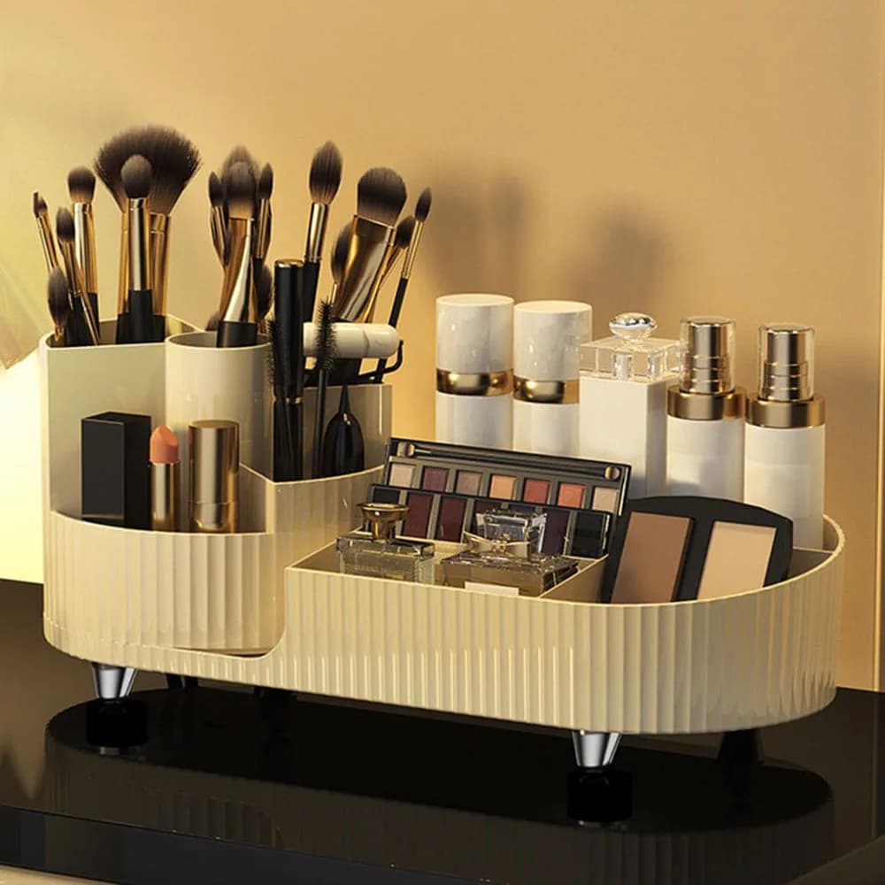 Support de rangement pour cosmétiques avec base rotative et compartiments divisés pour boîte de rang