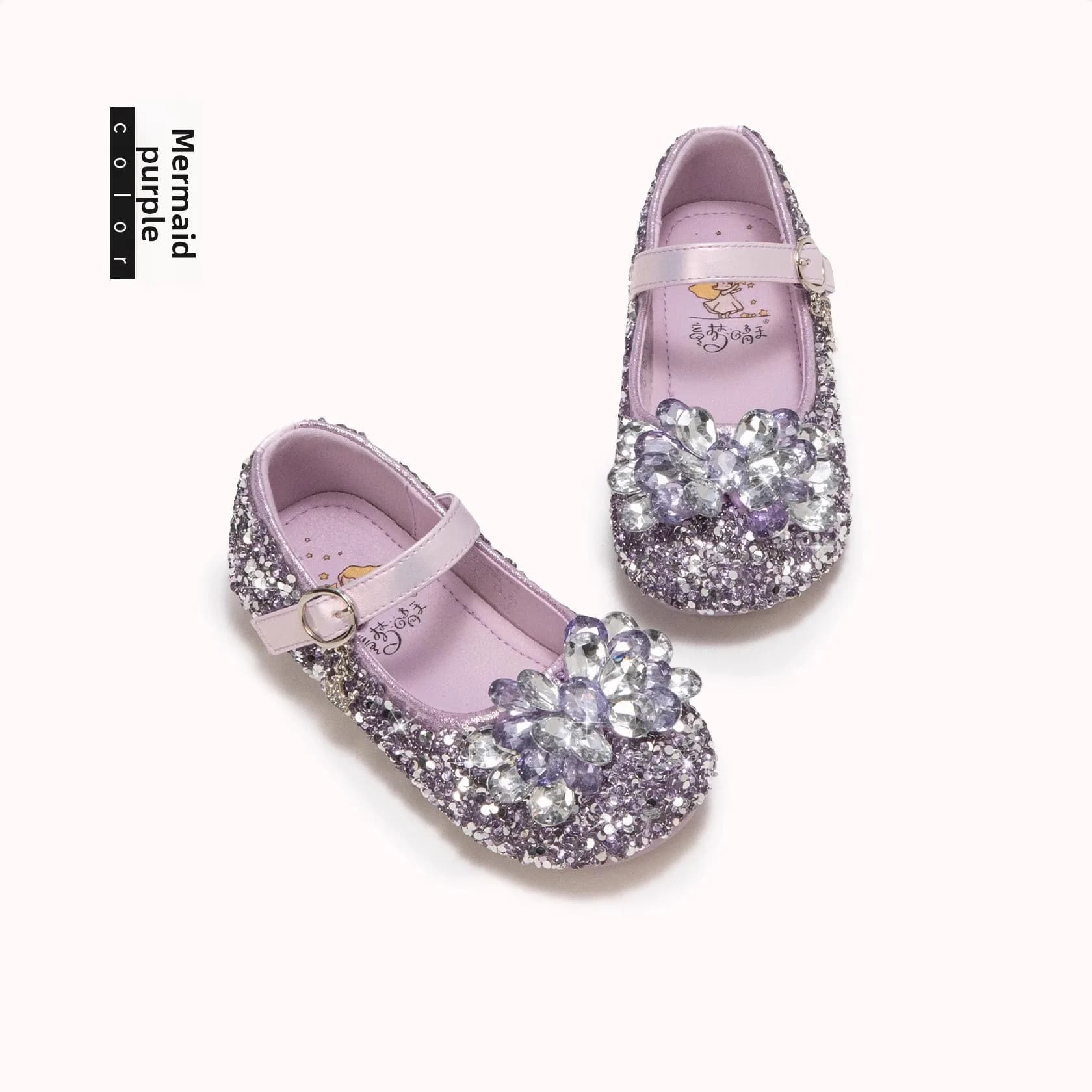 Chaussures à enfiler en cristal pour filles, chaussures plates de princesse à fond souple avec stras