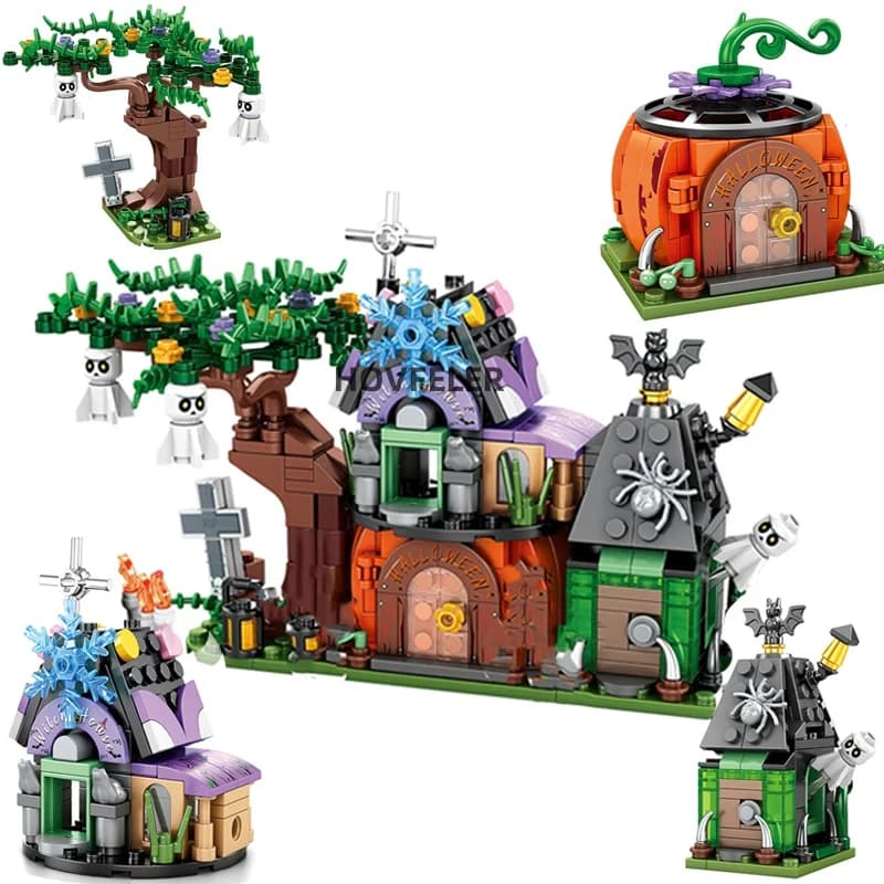 Ensemble de modèles de blocs de construction de maison de Aliments d'Halloween pour enfants, briques