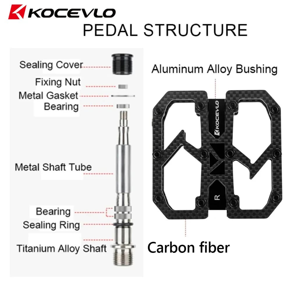 KOCEVLO pédale en Fiber de carbone ultralégère 195g vtt arbre en titane 3 roulements pédale de vélo 