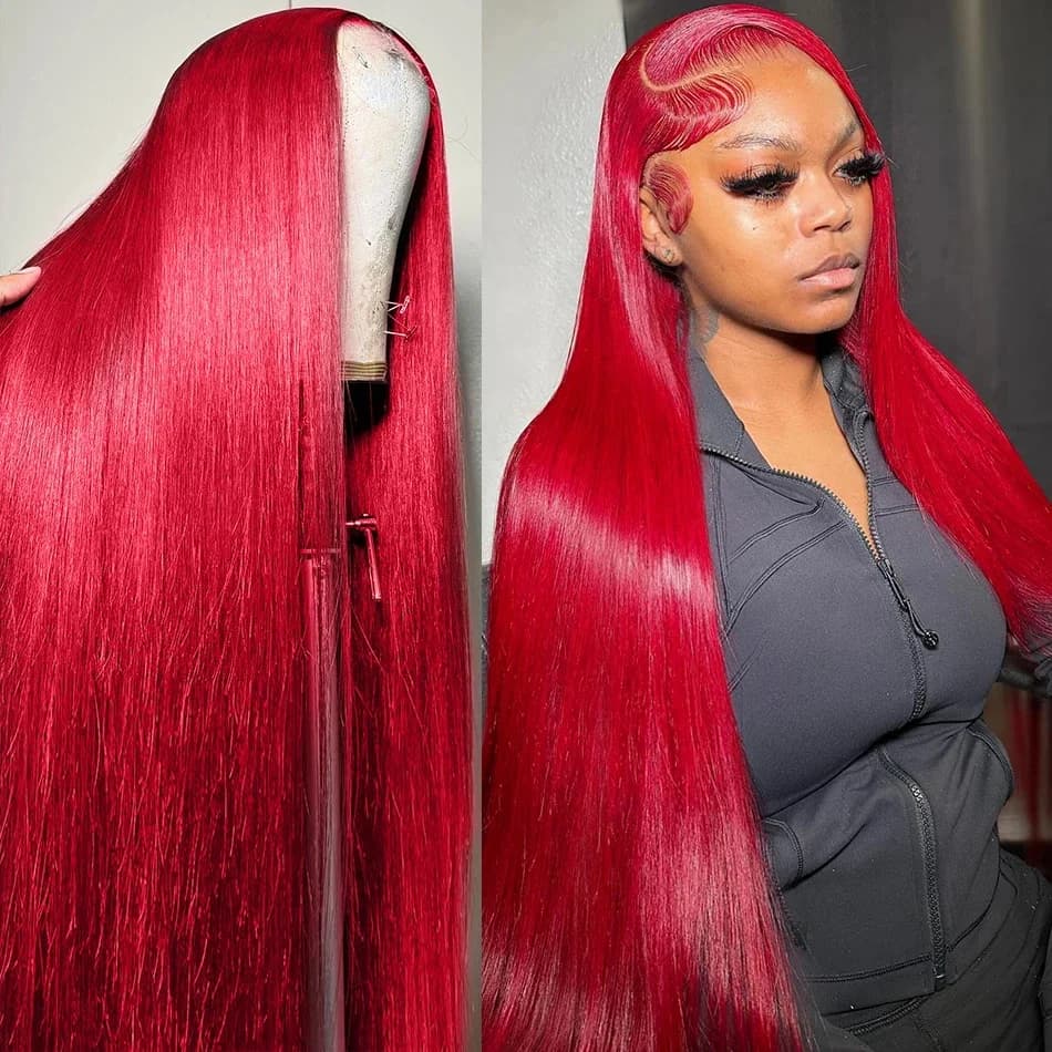 30 40 pouces brésilien rouge chaud 13x6 HD dentelle avant perruques perruque de cheveux humains 200%