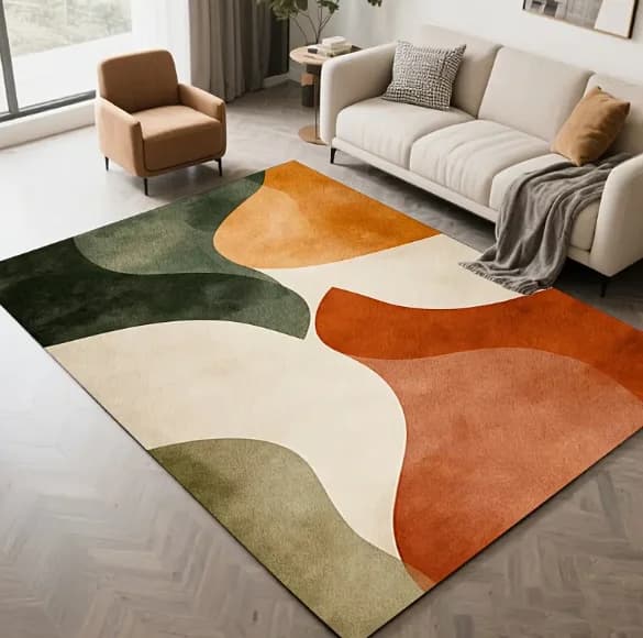 Tapis de sol de salon moderne, lignes simples et chambres douces imprimées, adapté aux salons, terra