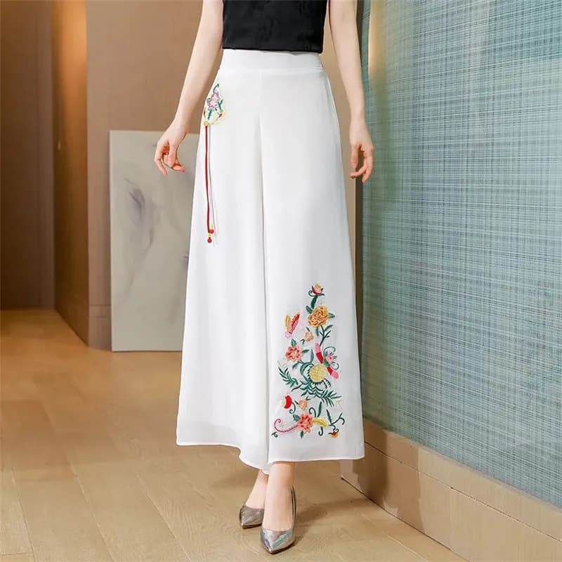 InjMulberry-Pantalon large taille haute brodé, haut de gamme, nouvelle mode été 2022, couleur unie, 