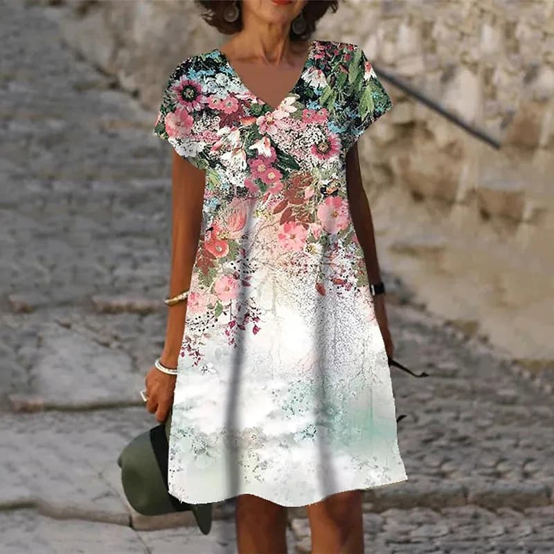 Robes imprimées florales paon 3D pour femmes, nouvelle mode d'été 2022, manches courtes, col en v, r