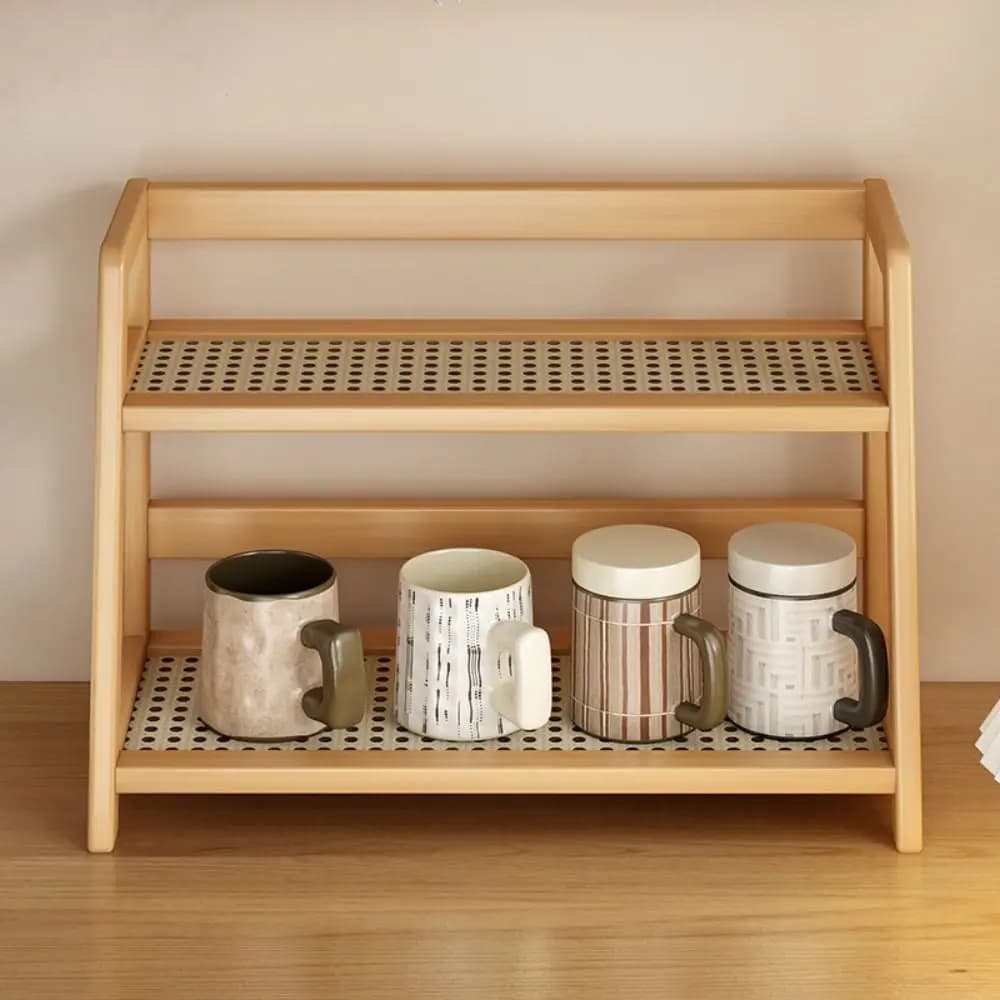 Étagère de rangement en bois pour cuisine, organisateur de bureau en rotin, présentoir à épices pour