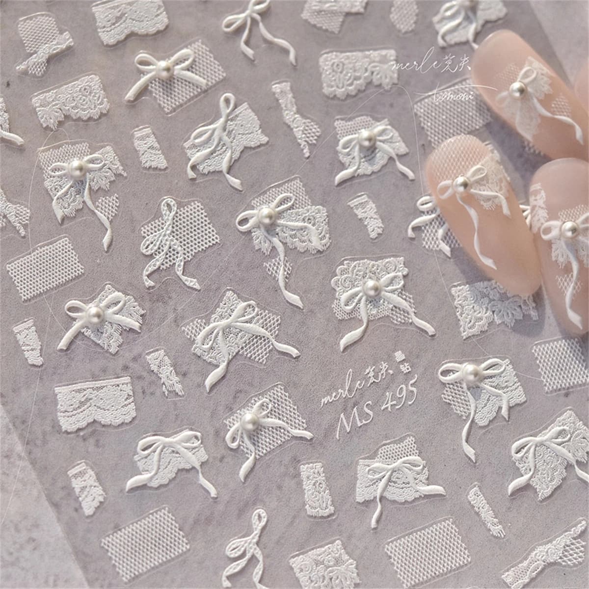 1 pièces 5D diamant japonais blanc dentelle arc Nail Art autocollants perle strass décoration des on