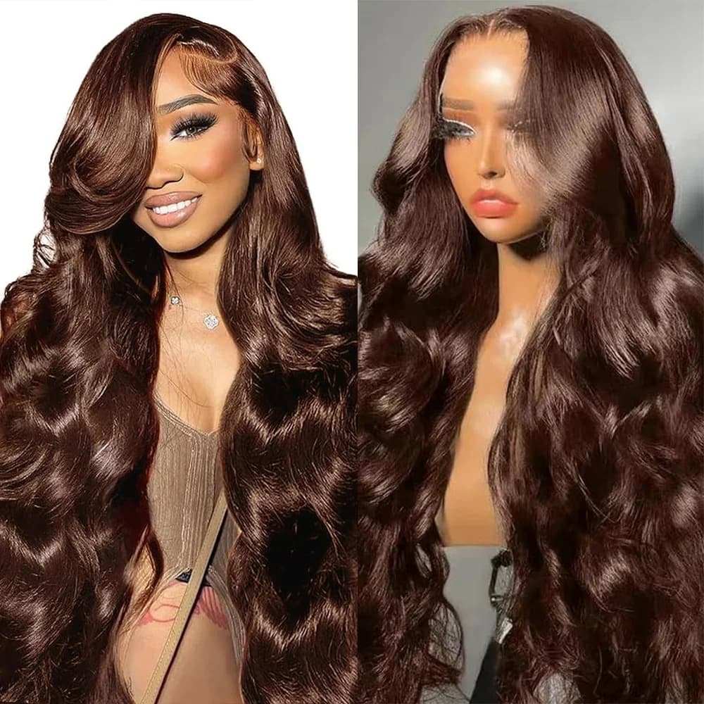 Perruque Lace Front Wig Body Wave marron chocolat, perruque Lace Frontal Wig transparente 13x4 13x6 