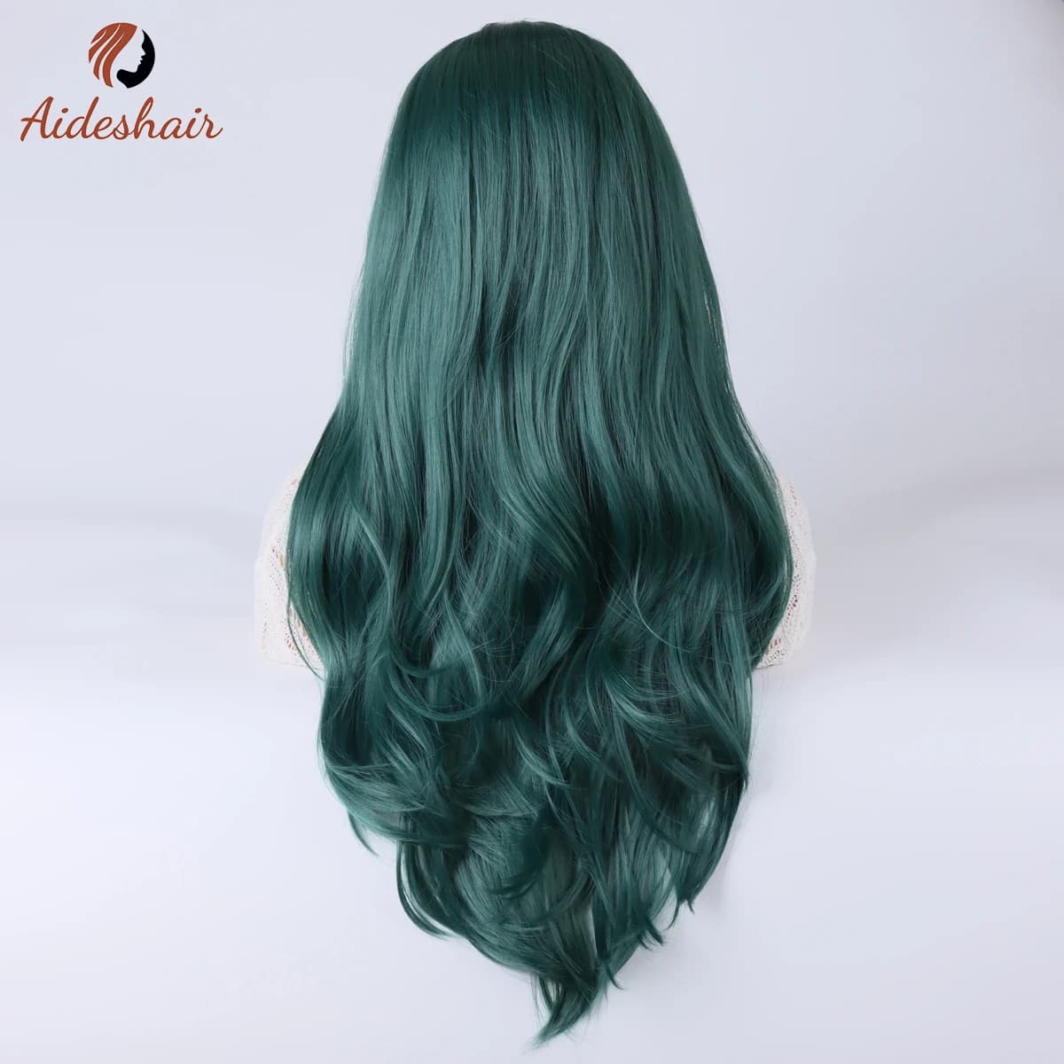 Aideshair vert foncé section moyenne frange diagonale longue perruque bouclée pour les femmes fibre 