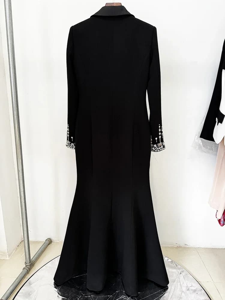 HIGH STREET plus récent 2025 créateur de mode femmes à manches longues col cranté strass diamants pe