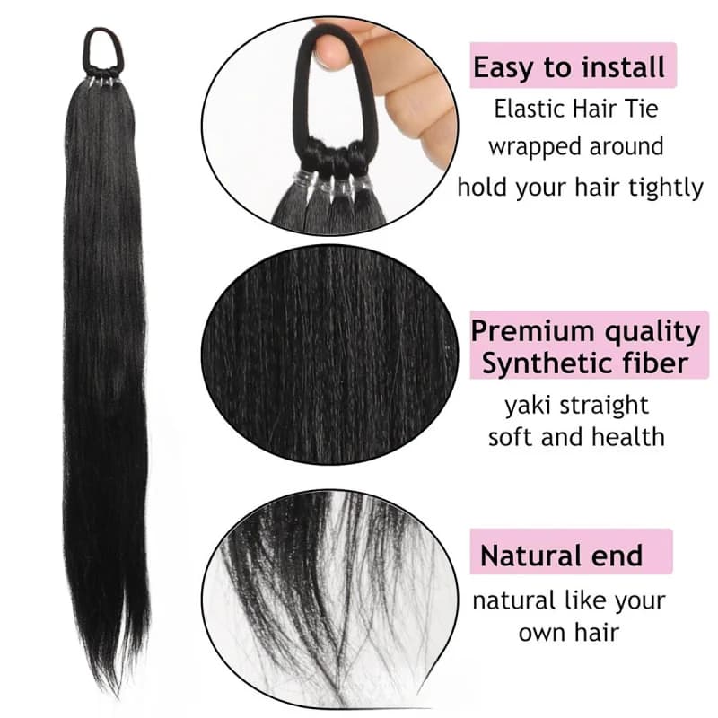 Queue de cheval droite synthétique de 28 pouces avec Extensions de cheveux élastiques à la mode pour