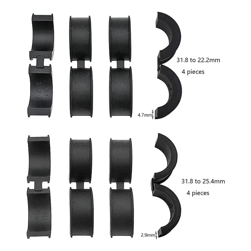 Johonneur en silicone pour guidon de vélo, pièces de vélo, adaptateur, 31.8 à 25.4, 22.2, 8 pièces