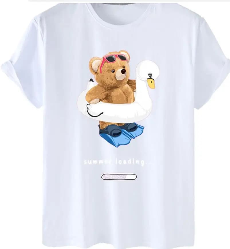 Femmes amusant dessin animé lait thé ours imprimé col rond à manches courtes t-shirts hauts ours en 
