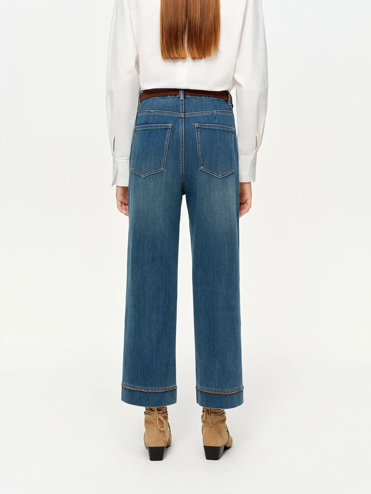 DUSHU Double longueur jean femmes taille haute coupe ajustée classique Baguette pantalon taille haut