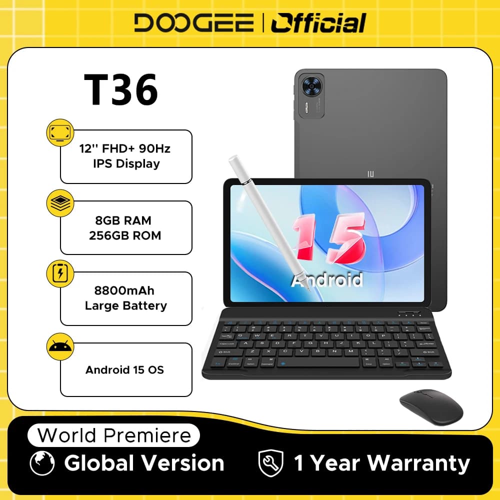 Doogee-Tablette Android 15 T36, 8 Go + 256 Go, 12 en effet, écran IPS FHD + 90Hz, Unisoc T620 Octa C