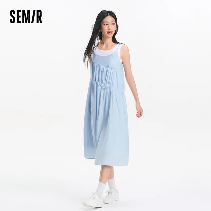 Ensemble Robe Débardeur Femme Semir 2025 – Collection Été Couleur Unie Texturée Ourlet Irrégulier Ef