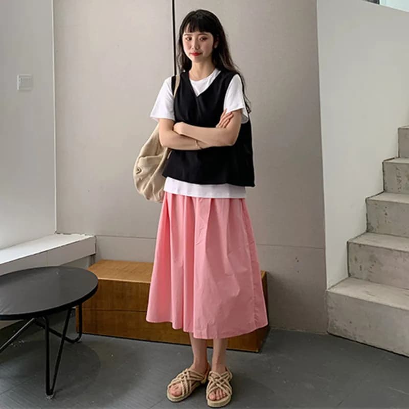 2026 été coton jupe femmes grande taille mode coréenne poche Aline soleil école taille haute jupe au