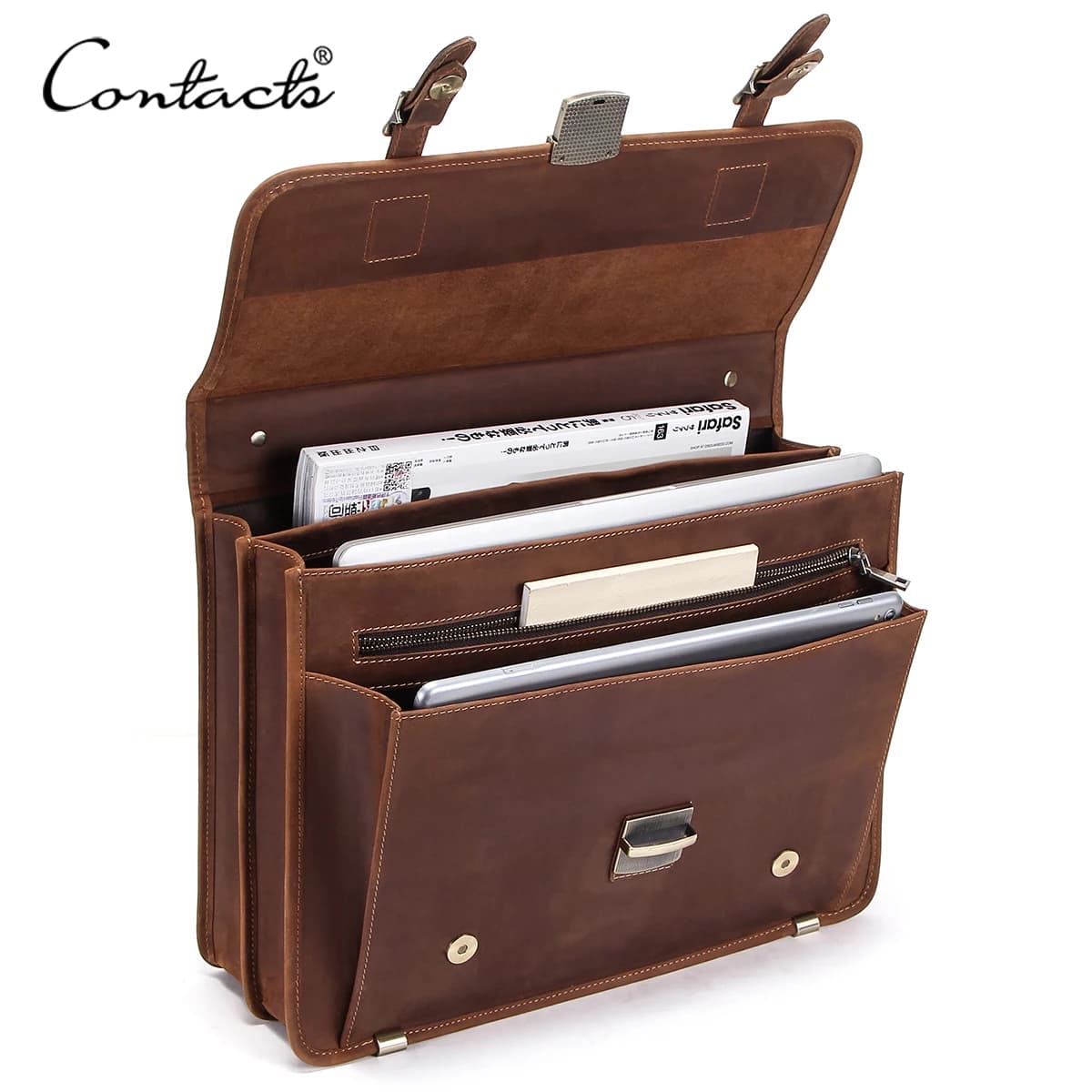 CONTACT'S sacs d'affaires en cuir véritable pour hommes porte-documents de haute qualité sac de bure