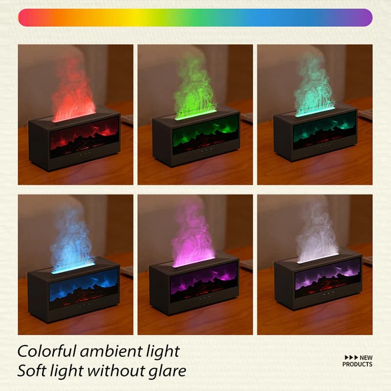 Humidificateur d'air de cheminée, diffuseur d'huile essentielle et d'arôme sans eau avec lumière LED