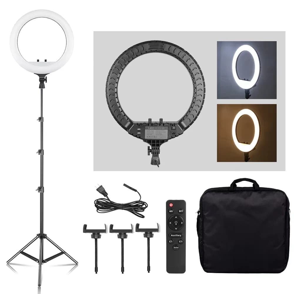 Anneau lumineux LED SH 18 pouces avec trépied et pince pour téléphone, pour éclairage vidéo, selfie,