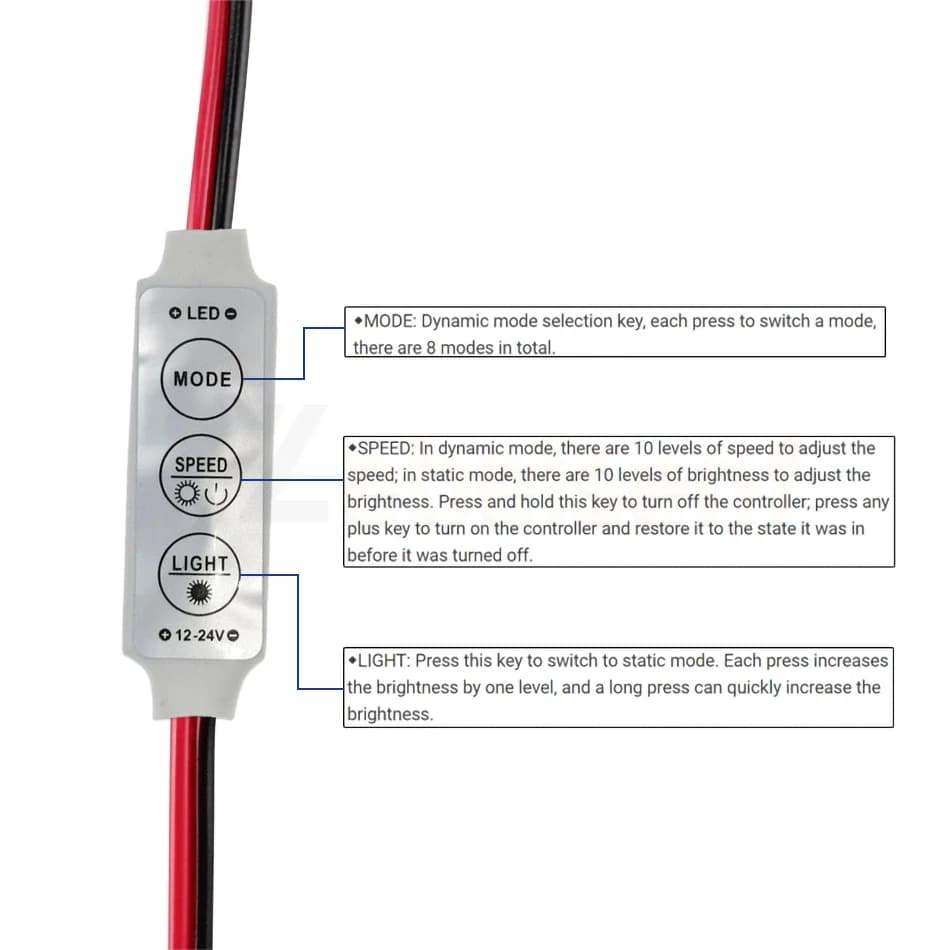 Mini contrôleur LED DC 12V 24V 6A, 3 touches, variateur de couleur unique pour bande lumineuse 3528 