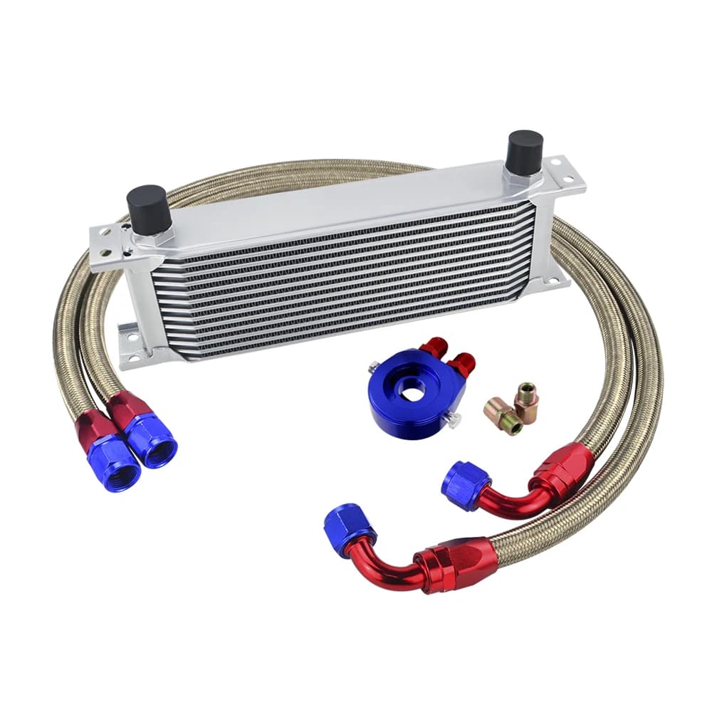 Adaptateur de SANDWICH universel | KIT de refroidisseur d'huile à 13 rangées + tuyau tressé en acier