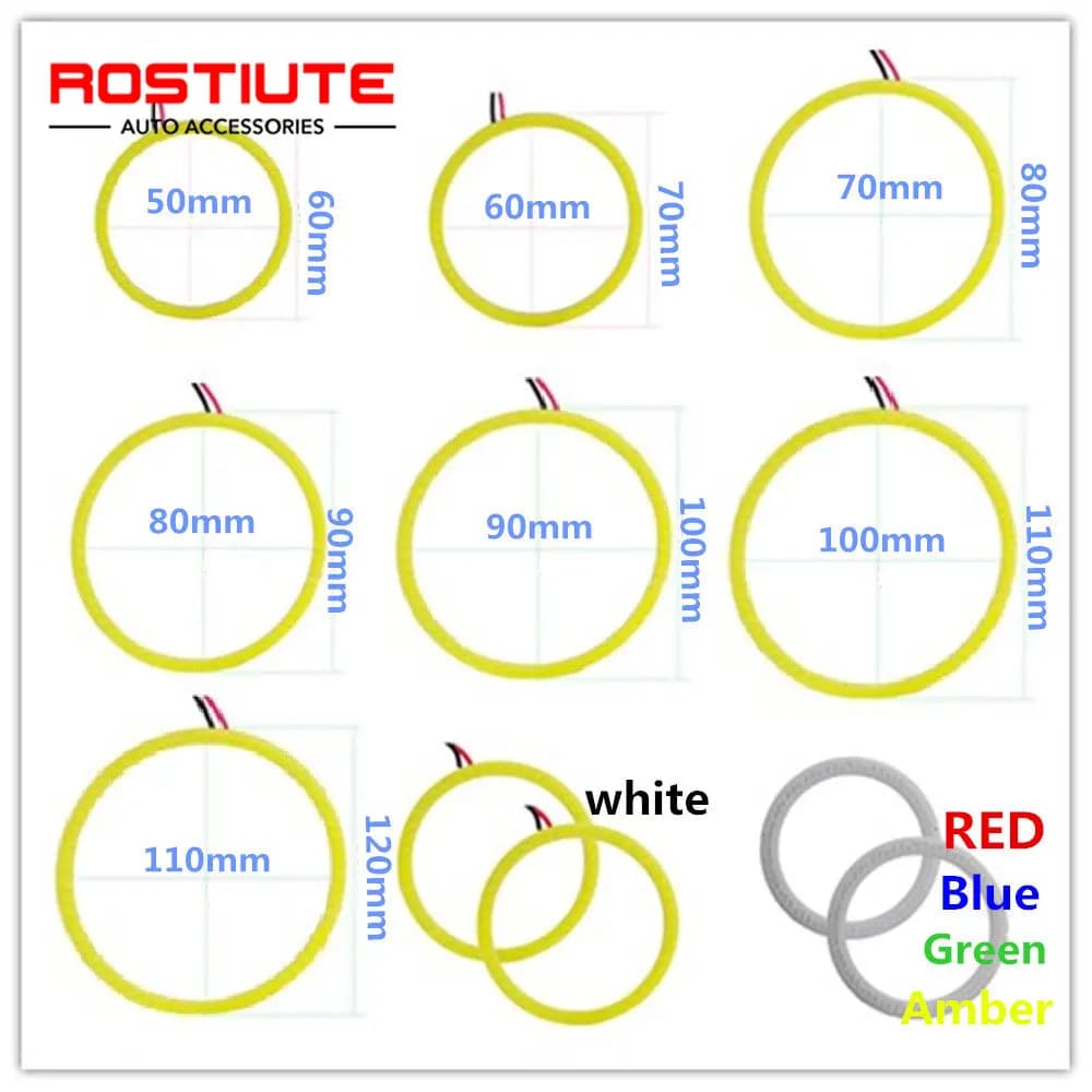 1 pièces 60mm 70mm 80mm 90mm 100mm 110mm 120mm Led Halo anneau yeux d'ange phares 12-24V circulaire 