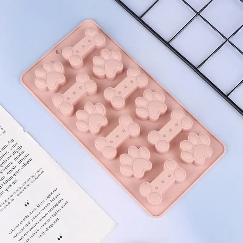 Moule à biscuits pour chien en silicone antiadhésif, 1 pièce, design patte et os, rose/bleu, sans BP