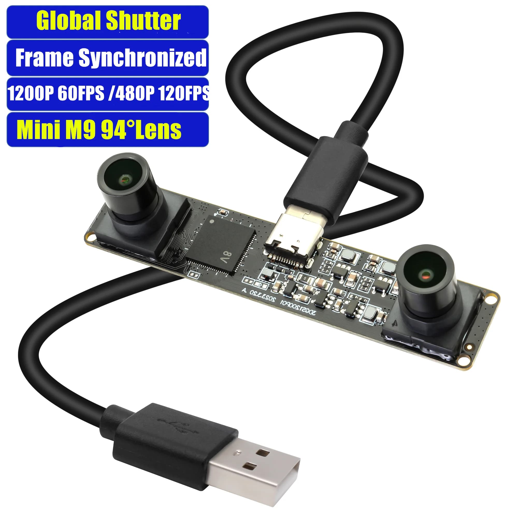 ELP Global Shutter 120FPS double objectif USB Module de caméra cadre binoculaire synchronisé Webcam 