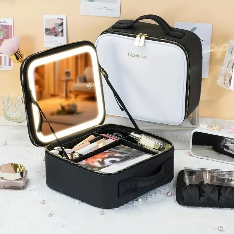 Trousse de maquillage de voyage portable avec miroir, lumière LED aste, étanche, non parfumée, batte