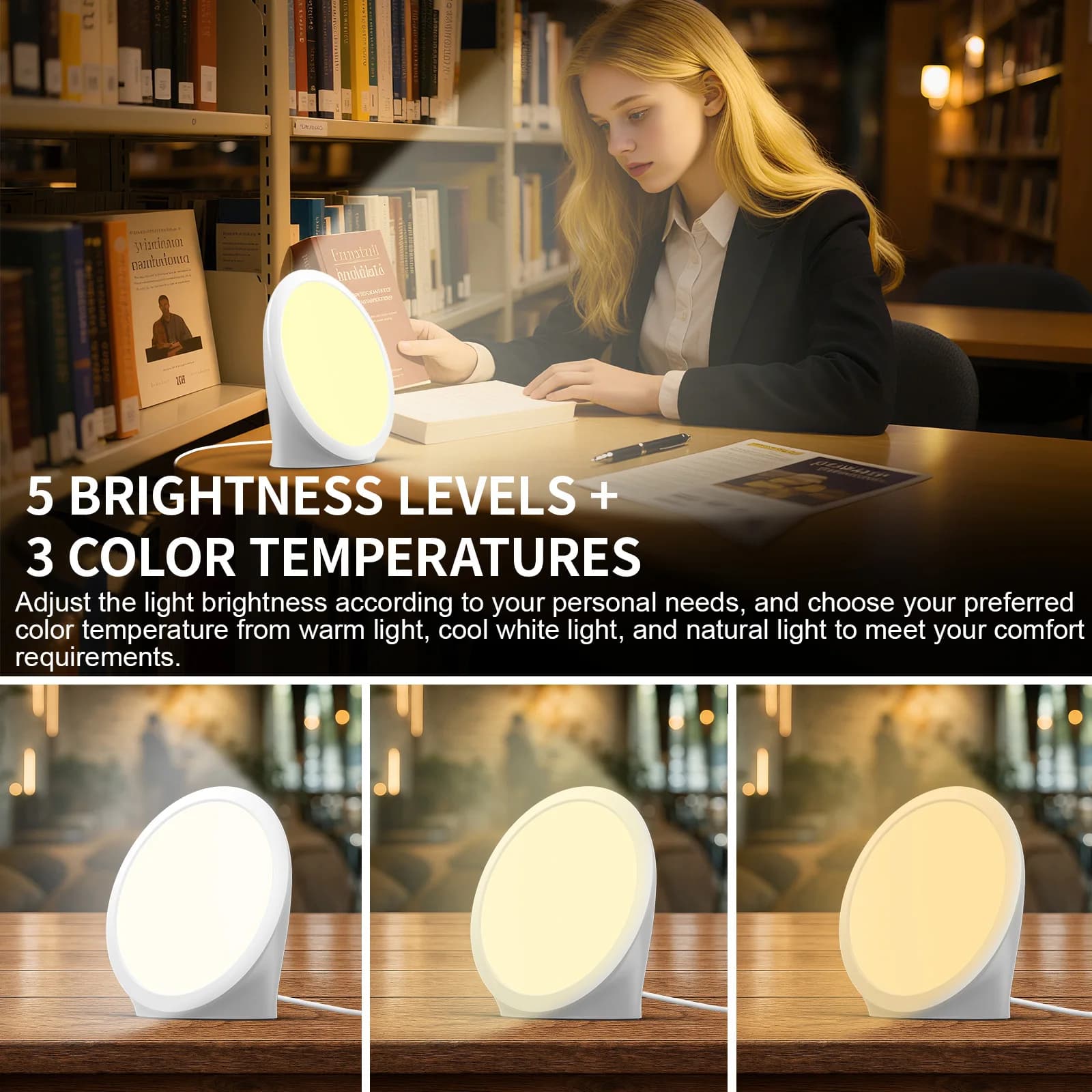 Lampe de lumière du jour, lampe 10000 Lux, lampe de lumière du soleil naturelle portable avec foncti