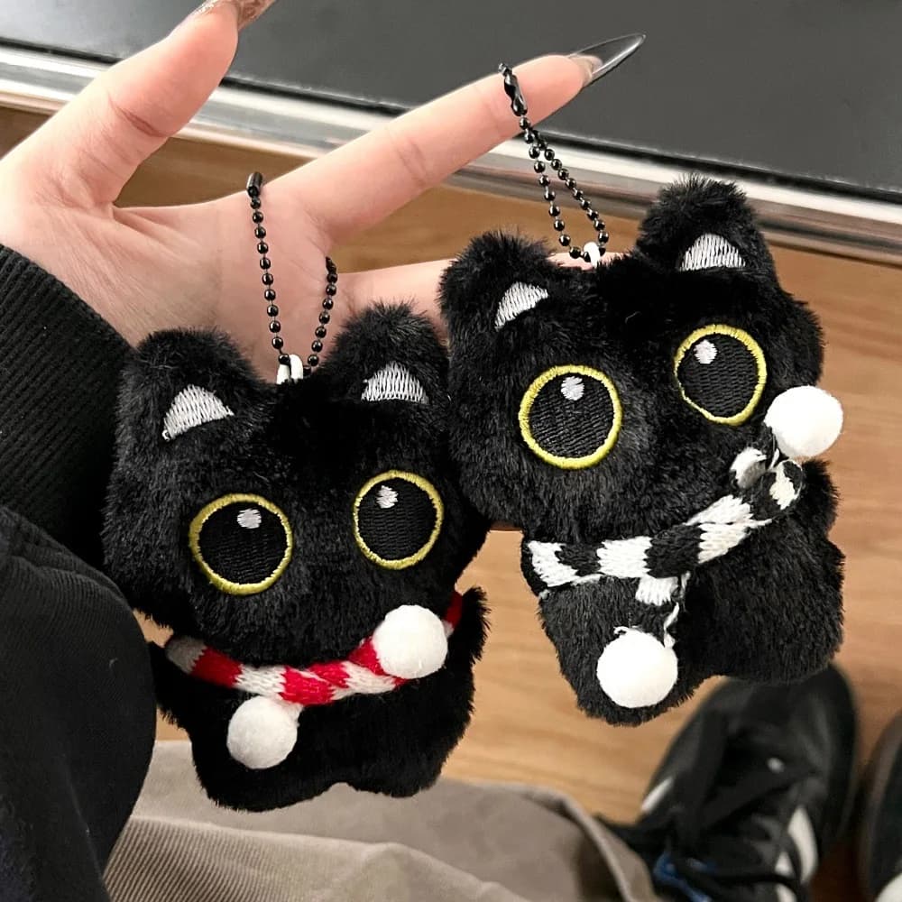 1/2 pièces mignon en peluche petit chat noir pendentif presser pendentif sac à dos porte-clés