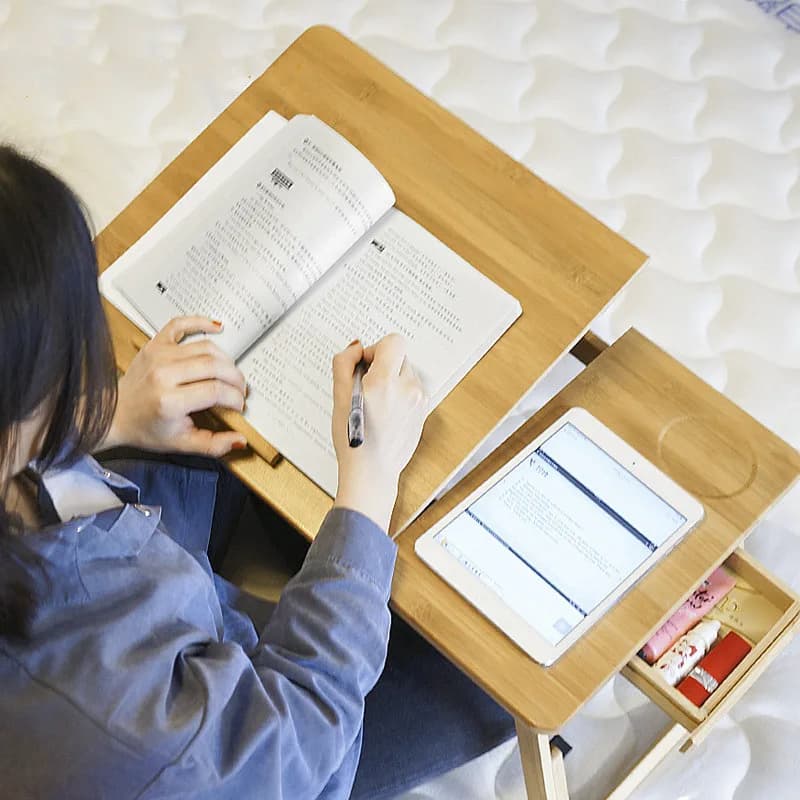 Table d'ordinateur portable pliable en bambou, table d'ordinateur de chambre à coucher, lit d'ordina