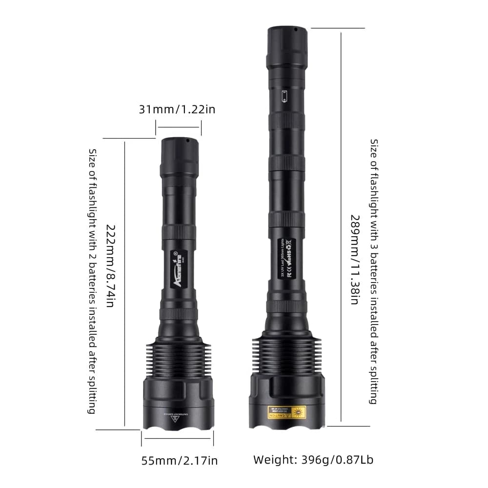 60W 3x365nm UV LED lumière noire puissante 395nm lampe de poche haute puissance Ultraviolet marqueur