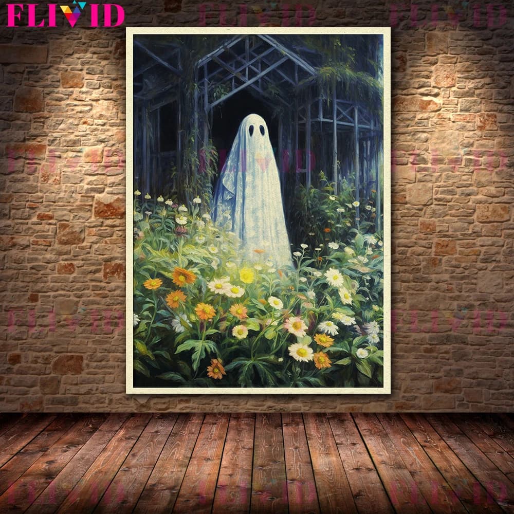 Toile d'art mural Vintage fantôme sur la balançoire et la télévision, peinture fantôme solitaire, go