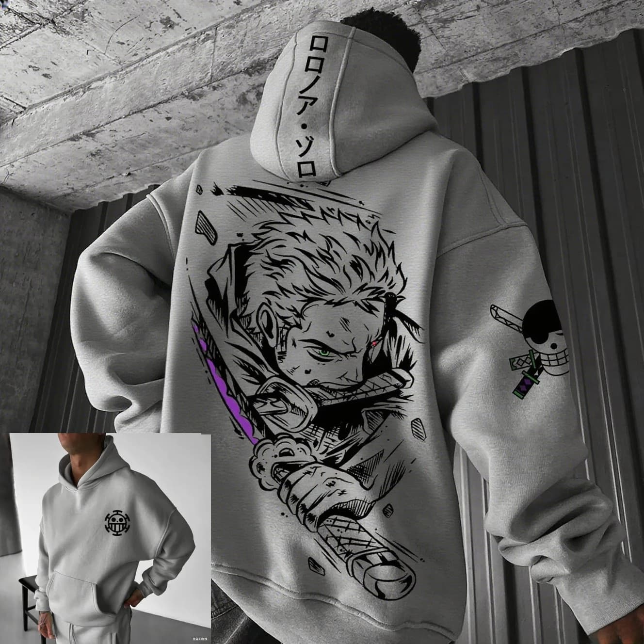 Sweat-shirt à capuche pour homme One Piece Zoro Anime, printemps automne, coton, streetwear, décontr