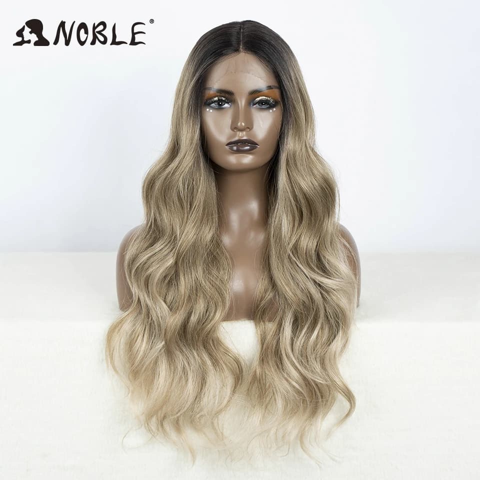 Perruque Lace Front Wig synthétique 30 pouces-Noble, perruque Lace Wig longue ondulée 360 0mbre blon