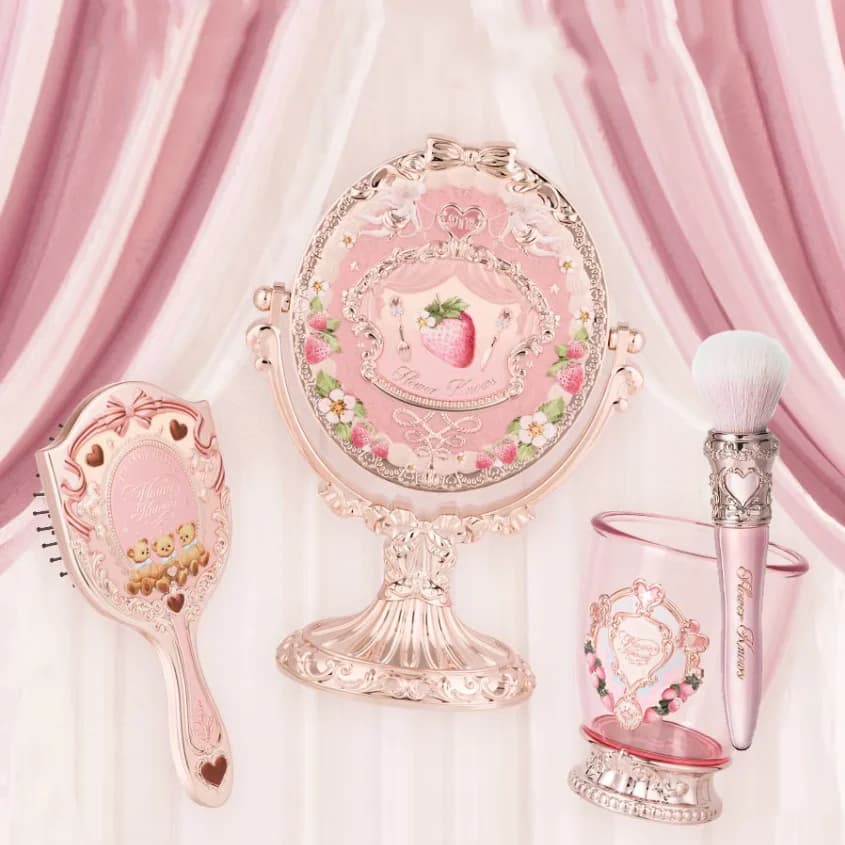 Flower Knows 9e anniversaire 4 pièces ensemble de maquillage bureau vanité miroir palette brosse cou