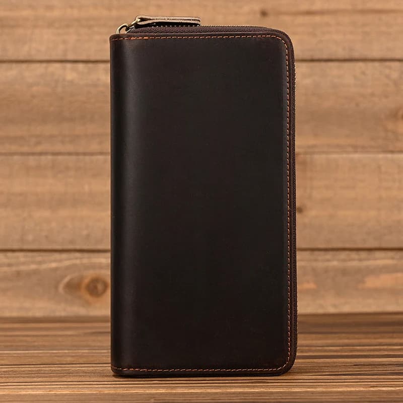 Portefeuille de styliste en cuir véritable pour homme d'affaires, avec Double fermeture éclair, en p